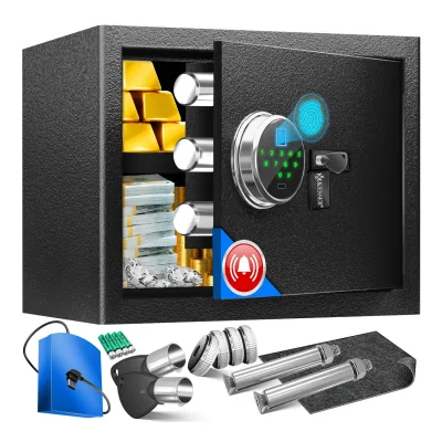 KESSER® Elektr. Tresor mit Fingerabdruck & Schlüssel   Inkl. Notfallakku   Elektronischer Safe   3x Doppelbolzenverriegelung   Boden Wandtresor   Möbeltresor   Panzerschrank Zahlenschloss