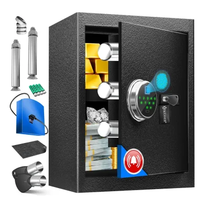 KESSER® Elektr. Tresor mit Fingerabdruck & Schlüssel   Inkl. Notfallakku   Elektronischer Safe   3x Doppelbolzenverriegelung   Boden Wandtresor   Möbeltresor   Panzerschrank Zahlenschloss