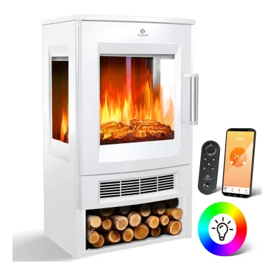 KESSER® Elektrokamin mit Heizung Panorama-Sichtfenster Heizlüfter 9 LED-Flammeneffekt Farbmodi Fernbedienung WiFi App 900/1800W  Kaminfeuer elektrisch Elektro Kamin mit Thermostat Heizfunktion Timer