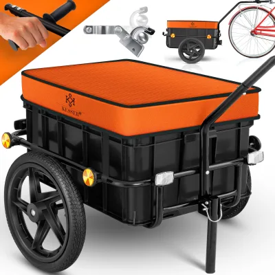KESSER® Fahrradanhänger Lastenanhänger Handwagen mit Kupplung Hochdeichsel für Fahrrad Transportanhänger Transportbox mit 70 Liter Volumen Max. 60kg  für Fahrräder mit 26'' - 28''