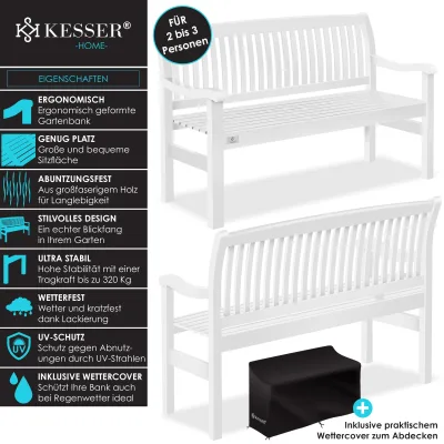 KESSER® Gartenbank Holz Holzbank wetterfest   Für 3 bis 4 Personen   Parkbank aus Massivholz   Sitzbank 320 kg belastbar   Balkonbank Bank für Balkon Terrasse & Garten inkl. Cover