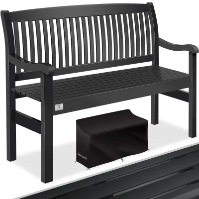 KESSER® Gartenbank Holz Holzbank wetterfest   Für 3 bis 4 Personen   Parkbank aus Massivholz   Sitzbank 320 kg belastbar   Balkonbank Bank für Balkon Terrasse & Garten inkl. Cover