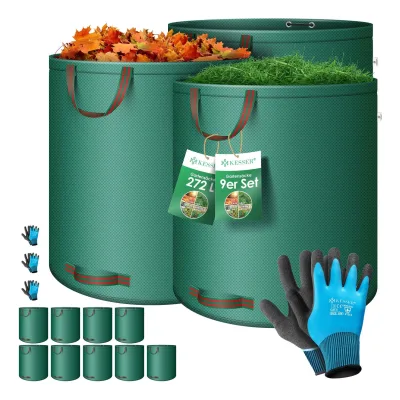 KESSER® Gartensack Set Laubsack Gartenabfallsack inkl. Handschuhe - Selbststehend 4 Griffe Stabil Robust & Faltbar - Laubsäcke Rasenschnitt Gartensäcke für Gartenabfälle Grünschnitt