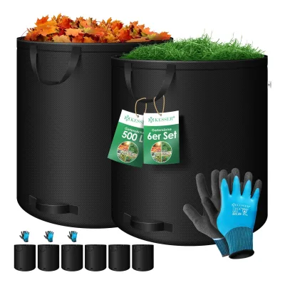 KESSER® Gartensack Set Laubsack Gartenabfallsack inkl. Handschuhe - Selbststehend 4 Griffe Stabil Robust & Faltbar - Laubsäcke Rasenschnitt Gartensäcke für Gartenabfälle Grünschnitt