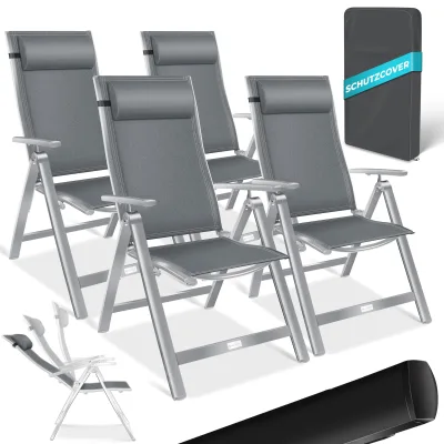 KESSER® Gartenstuhl Hochlehner mit Armlehnen   Aluminium Klappstuhl inkl. Kopfkissen Campingstuhl 7-Fach Verstellbar Rückenlehne   Atmungsaktiv & Wetterfest   Klappbar & Anti-Rutsch