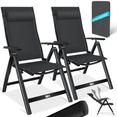 KESSER® Gartenstuhl Hochlehner mit Armlehnen   Aluminium Klappstuhl inkl. Kopfkissen Campingstuhl 7-Fach Verstellbar Rückenlehne   Atmungsaktiv & Wetterfest   Klappbar & Anti-Rutsch