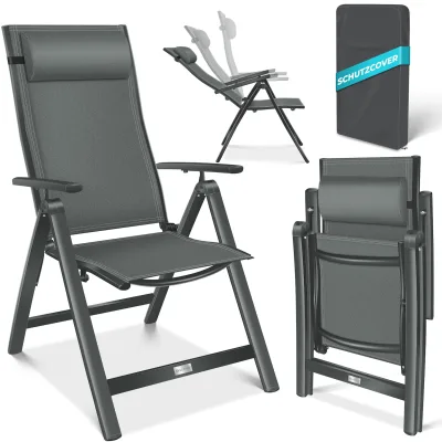 KESSER® Gartenstuhl Hochlehner mit Armlehnen   Aluminium Klappstuhl inkl. Kopfkissen Campingstuhl 7-Fach Verstellbar Rückenlehne   Atmungsaktiv & Wetterfest   Klappbar & Anti-Rutsch