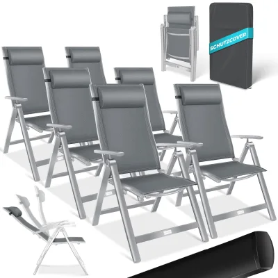 KESSER® Gartenstuhl Hochlehner mit Armlehnen   Aluminium Klappstuhl inkl. Kopfkissen Campingstuhl 7-Fach Verstellbar Rückenlehne   Atmungsaktiv & Wetterfest   Klappbar & Anti-Rutsch