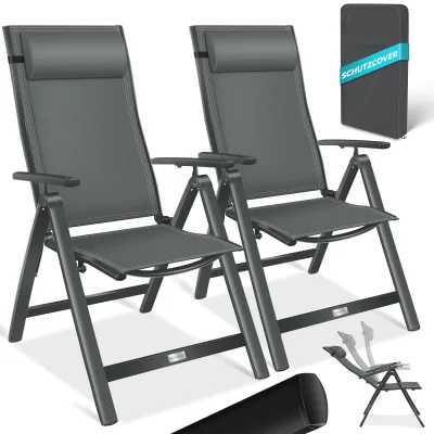 KESSER® Gartenstuhl Hochlehner mit Armlehnen   Aluminium Klappstuhl inkl. Kopfkissen Campingstuhl 7-Fach Verstellbar Rückenlehne   Atmungsaktiv & Wetterfest   Klappbar & Anti-Rutsch
