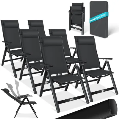 KESSER® Gartenstuhl Hochlehner mit Armlehnen   Aluminium Klappstuhl inkl. Kopfkissen Campingstuhl 7-Fach Verstellbar Rückenlehne   Atmungsaktiv & Wetterfest   Klappbar & Anti-Rutsch