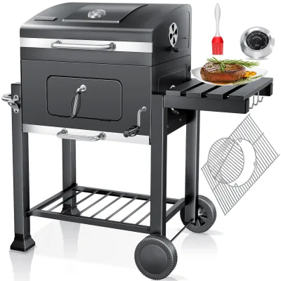 KESSER® Grill Grillwagen XXL Holzkohlegrill mit Deckel, Rädern, Edelstahl-Griff, Grillrost und Thermometer Holzkohle kohlegrill Wagen groß Kohle BBQ Barbeque Camping, Terrasse, Garten