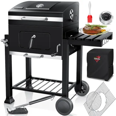 KESSER® Grill Grillwagen XXL Holzkohlegrill mit Deckel, Rädern, Edelstahl-Griff, Grillrost und Thermometer Holzkohle kohlegrill Wagen groß Kohle BBQ Barbeque Camping, Terrasse, Garten