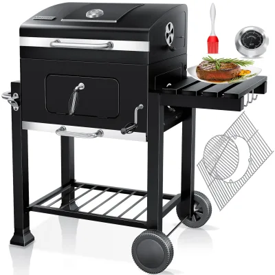 KESSER® Grill Grillwagen XXL Holzkohlegrill mit Deckel, Rädern, Edelstahl-Griff, Grillrost und Thermometer Holzkohle kohlegrill Wagen groß Kohle BBQ Barbeque Camping, Terrasse, Garten