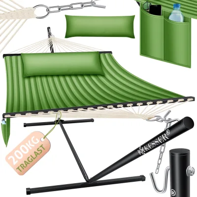 KESSER® Hängematte HILL mit Gestell Kissen Doppelhängematte für 2 Personen-Stabiler Rahmen -200kg Belastbarkeit Indoor & Outdoor XXL Hängesessel Doppel Mehrpersonen Garten Pool Balkon Terrasse