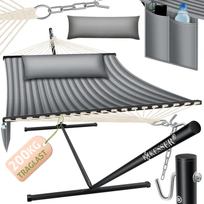 KESSER® Hängematte HILL mit Gestell Kissen Doppelhängematte für 2 Personen-Stabiler Rahmen -200kg Belastbarkeit Indoor & Outdoor XXL Hängesessel Doppel Mehrpersonen Garten Pool Balkon Terrasse