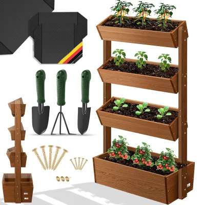 KESSER® Hochbeet mit Etagen Premium Blumenkasten Blumentreppe Pflanztreppe - Gemüsebeet Kräuterbeet Pflanzkübel Frühbeet Blumenbeet Pflanzkasten inkl. Gartenvlies- Beet für Terrasse Balkon & Garten
