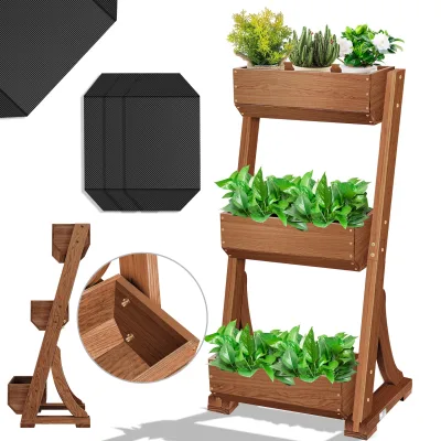 KESSER® Hochbeet mit Etagen Premium Blumenkasten Blumentreppe Pflanztreppe - Gemüsebeet Kräuterbeet Pflanzkübel Frühbeet Blumenbeet Pflanzkasten inkl. Gartenvlies- Beet für Terrasse Balkon & Garten