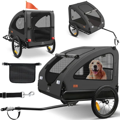 KESSER® Hundeanhänger Boxer 2-in-1 Hundebuggy Fahrradanhänger groß ca. 250L Volumen - Inkl. Fahne und Tasche - 600D Oxford Canvas, Klappbar SmartSpace Concept, maximale Belastbarkeit: 45kg