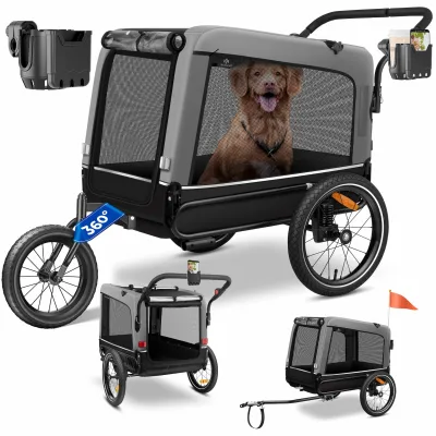KESSER® Hundeanhänger Boxer 3-in-1 Hundebuggy & Jogger Fahrradanhänger groß ca. 240 Liter Volumen, gefedert, 360° Grad Vorderrad, 600D Oxford Canvas, SmartSpace Concept, maximale Belastbarkeit: 40 kg