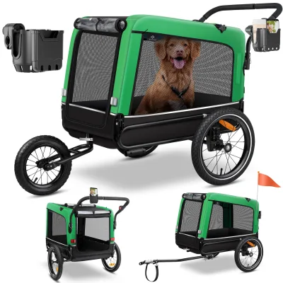 KESSER® Hundeanhänger Boxer 3-in-1 Hundebuggy & Jogger Fahrradanhänger groß ca. 240 Liter Volumen, gefedert, 360° Grad Vorderrad, 600D Oxford Canvas, SmartSpace Concept, maximale Belastbarkeit: 40 kg