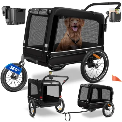 KESSER® Hundeanhänger Boxer 3-in-1 Hundebuggy & Jogger Fahrradanhänger groß ca. 240 Liter Volumen, gefedert, 360° Grad Vorderrad, 600D Oxford Canvas, SmartSpace Concept, maximale Belastbarkeit: 40 kg