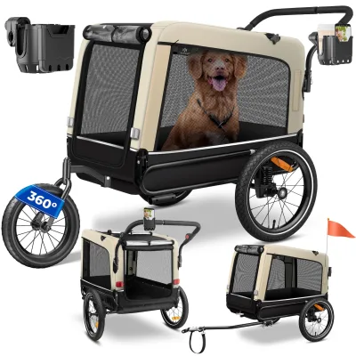 KESSER® Hundeanhänger Boxer 3-in-1 Hundebuggy & Jogger Fahrradanhänger groß ca. 240 Liter Volumen, gefedert, 360° Grad Vorderrad, 600D Oxford Canvas, SmartSpace Concept, maximale Belastbarkeit: 40 kg