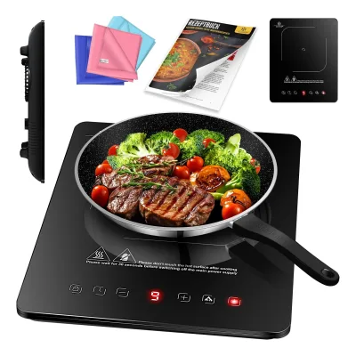 KESSER® Induktionskochplatte Induktionskochfeld Tragbare 28cm Kochplatte + 3x Mikrofasertuch + 1x Rezeptbuch, Heizstufen, Stunden-Timer, Touch-Steuerung, Booster-Funktion 220-240V