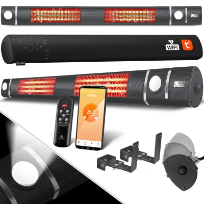 KESSER® Infrarot Heizstrahler 3000W IR-Gastro-Bar Inkl. LED Licht Terrassenstrahler Mit WiFi & Fernbedienung inkl. Schutzhülle Infrarotstrahler Quarzstrahler Terrassenheizer Wand-Heizstrahler