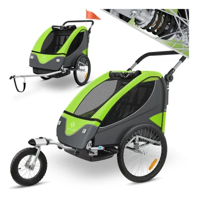 KESSER® Kinderanhänger Fahrradanhänger 360° Drehbar mit Federung 2in1 Joggerfunktion Kinderfahrradanhänger + 5-Punkt Gurt Jogger Fahrrad Anhänger für 1 bis 2 Kinder max. 40kg