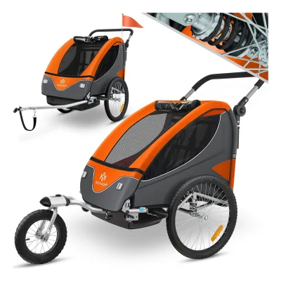 KESSER® Kinderanhänger Fahrradanhänger 360° Drehbar mit Federung 2in1 Joggerfunktion Kinderfahrradanhänger + 5-Punkt Gurt Jogger Fahrrad Anhänger für 1 bis 2 Kinder max. 40kg