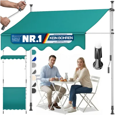KESSER® Klemmmarkise mit Handkurbel Balkon, Balkonmarkise ohne Bohren, UV-beständig höhenverstellbar wasserabweisend , Sonnenschutz, Terrassenüberdachung , einfache Montage