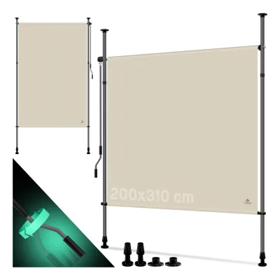 KESSER® Klemmmarkise Senkrechtmarkise außen Ausziehbar & Blickdicht   Vertikalmarkise mit Handkurbel ohne Bohren   Balkon-Sichtschutz & Windschutz für Garten & Terrasse Wasserfest