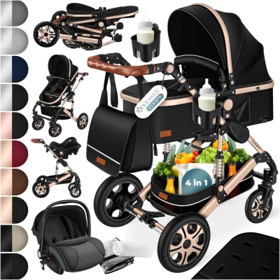 KESSER® Loops Kinderwagen 4 in 1 Kombikinderwagen Komplett-Set auch als Buggy für Kinder bis 4 Jahre inkl. Babywanne, Babyschale + Fußsack, Korb, Wickeltasche, Regen- & Insektenschutz & Flaschenhalter