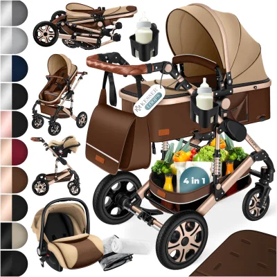 KESSER® Loops Kinderwagen 4 in 1 Kombikinderwagen Komplett-Set auch als Buggy für Kinder bis 4 Jahre inkl. Babywanne, Babyschale + Fußsack, Korb, Wickeltasche, Regen- & Insektenschutz & Flaschenhalter