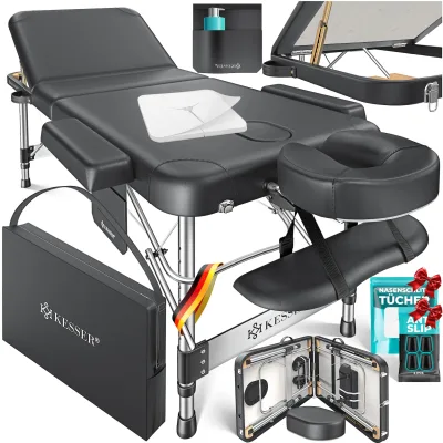 KESSER® Mobile Massageliege klappbar & höhenverstellbar 3 Zonen Massagebett Massagetisch Kosmetikliege Breit Therapieliege Aluminium + 10x Gesichtsauflage mit Kopfstütze Armlehnen & Tasche
