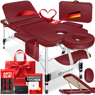 KESSER® Mobile Massageliege klappbar & höhenverstellbar 3 Zonen Massagebett Massagetisch Kosmetikliege Breit Therapieliege Aluminium + 10x Gesichtsauflage mit Kopfstütze Armlehnen & Tasche