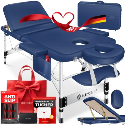 KESSER® Mobile Massageliege klappbar & höhenverstellbar 3 Zonen Massagebett Massagetisch Kosmetikliege Breit Therapieliege Aluminium + 10x Gesichtsauflage mit Kopfstütze Armlehnen & Tasche