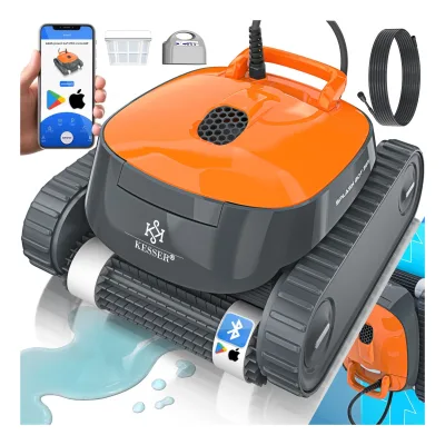 KESSER® Poolroboter für Boden und Wand, Poolsauger bis 100m² Pools & eine leistungsstarke Reinigung, Poolreiniger vollautomatisch mit App-Funktion & Kontrollmodul, Inkl. Abdeckung, Klettermechanismus