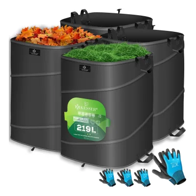 KESSER® Pop-Up-Gartensack Laubsack Gartenabfallsack inkl. Handschuhe   Selbststehend mit Griffen Stabil Robust & Faltbar   Laubsäcke Rasenschnitt Gartensäcke für Gartenabfälle Grünschnitt