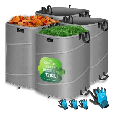 KESSER® Pop-Up-Gartensack Laubsack Gartenabfallsack inkl. Handschuhe   Selbststehend mit Griffen Stabil Robust & Faltbar   Laubsäcke Rasenschnitt Gartensäcke für Gartenabfälle Grünschnitt
