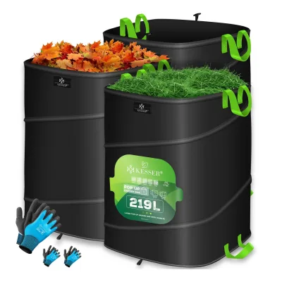 KESSER® Pop-Up-Gartensack Laubsack Gartenabfallsack inkl. Handschuhe   Selbststehend mit Griffen Stabil Robust & Faltbar   Laubsäcke Rasenschnitt Gartensäcke für Gartenabfälle Grünschnitt
