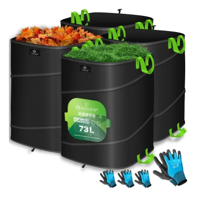KESSER® Pop-Up-Gartensack Laubsack Gartenabfallsack inkl. Handschuhe   Selbststehend mit Griffen Stabil Robust & Faltbar   Laubsäcke Rasenschnitt Gartensäcke für Gartenabfälle Grünschnitt