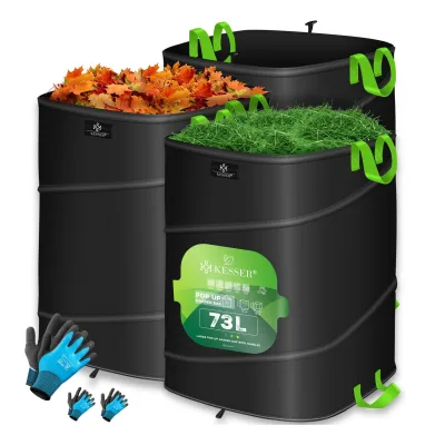 KESSER® Pop-Up-Gartensack Laubsack Gartenabfallsack inkl. Handschuhe   Selbststehend mit Griffen Stabil Robust & Faltbar   Laubsäcke Rasenschnitt Gartensäcke für Gartenabfälle Grünschnitt