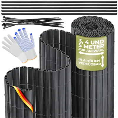 KESSER® PVC Sichtschutzmatte Sichtschutzzaun Balkonverkleidung Windschutz verstärkte Lamellen für Garten Balkon & Terrasse Balkonumrandung inkl Kabelbindern, Abdeckung & Handschuhe