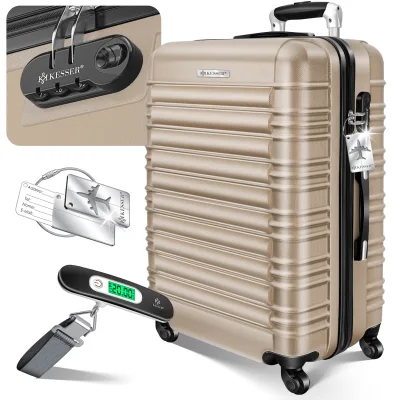 KESSER® Reisekoffer Hartschalen-Koffer Inkl. Kofferwaage + Gepäckanhänger Trolley Gepäck Rollkoffer Zahlenschloss 4 Rollen ABS-Hartschale Teleskopgriff