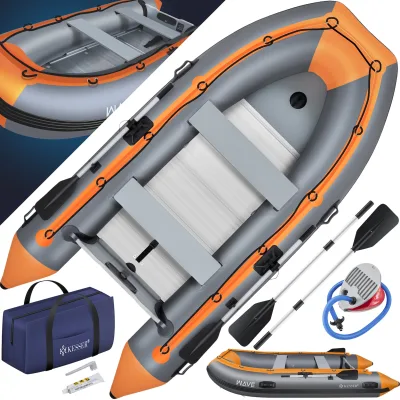 KESSER® Schlauchboot  für 2 - 4 Personen - WAVE Motor geeignet Freizeitboot Paddelboot Motorboot Angelboot - mit 1 - 2 Sitzbänken -  Alu-Boden Paddel Pumpe Reparaturset & Tasche aufblasbar PVC
