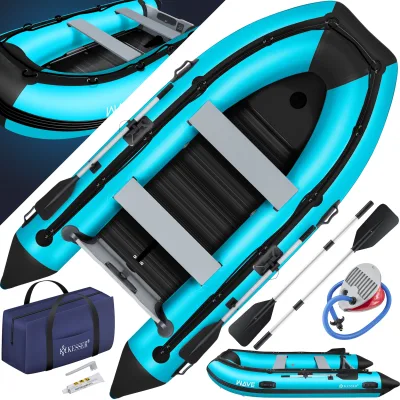KESSER® Schlauchboot  für 2 - 4 Personen - WAVE Motor geeignet Freizeitboot Paddelboot Motorboot Angelboot - mit 1 - 2 Sitzbänken -  Alu-Boden Paddel Pumpe Reparaturset & Tasche aufblasbar PVC
