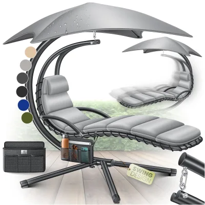 KESSER® Schwebeliege mit Sonnenschirm, Hängeliege , Sonnenliege H200, L194, B100 cm, Relaxliege, Schaukelliege Hängematte , bis 120 kg belastbar , Schaukelliege, Auflagen - Nackenkissen