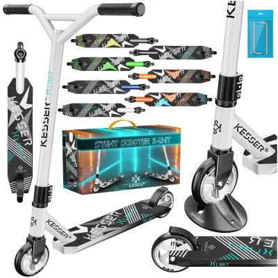 KESSER® Scooter Funscooter Stuntscooter X-Limit - 360° Lenkung mit ABEC 9 Kugellagern 100 mm PU Räder Robuster Kickscooter Tretroller Cityroller Trick Roller für Kinder Erwachsene