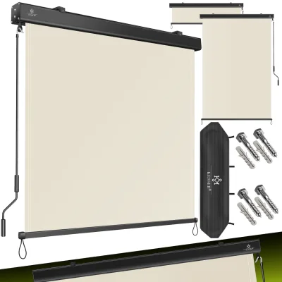 KESSER® Senkrechtmarkise Außenrollo Handkurbelmechanismus Balkonrollo Sonnen & Sichtschutz Beschattung Sonnenschutz Außen Rollo mit Kurbel Markisenkasten Balkon & Terrasse Inkl. Montageset & Abdeckung
